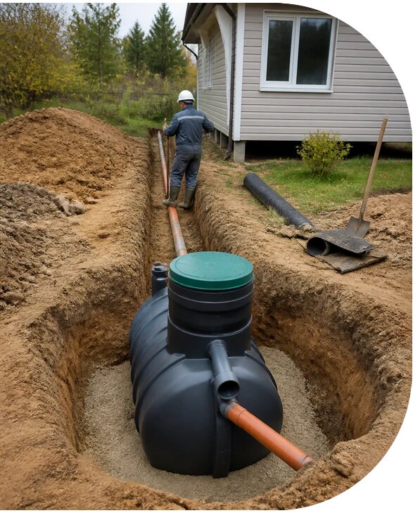 Монтаж септика для сезонного проживания в загородном доме в Вязниках